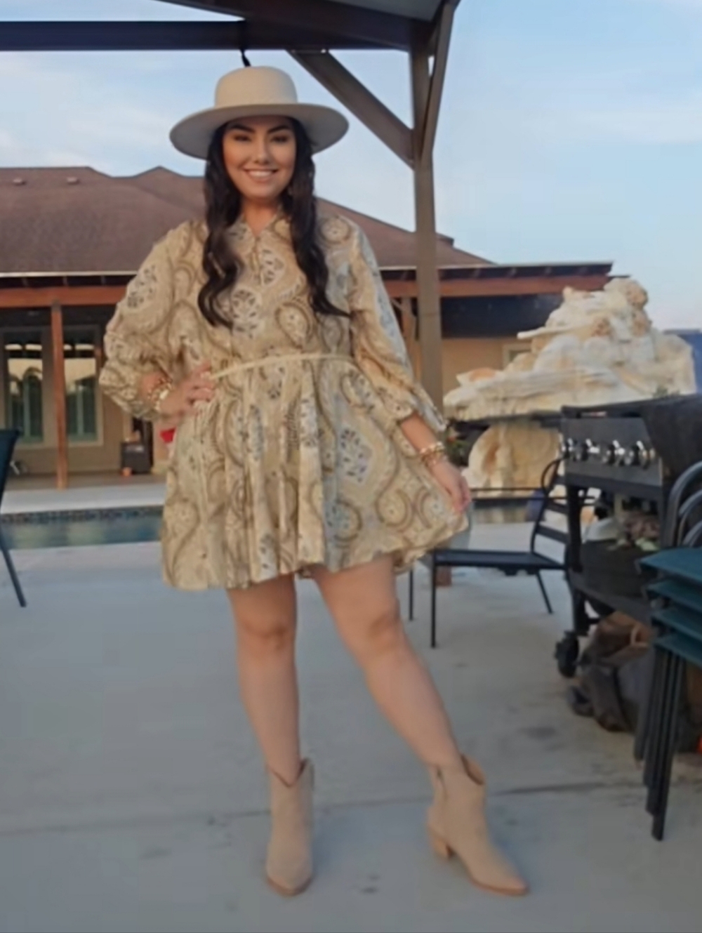 H&M Cream Paisley Mini Dress with Tie Waist